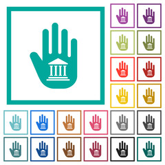 Hand shaped banking sanction sign solid flat color icons with quadrant frames