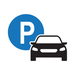 Car automobile parking sign icon in circle shape isolated on white background.
