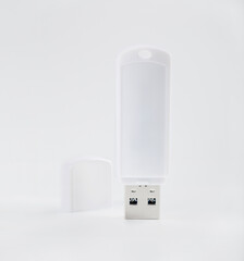 Flash drive. Compact usb drive.  Close up of a flash memory template on white background