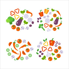 Fresh Vegetables Food flat illustration isolated on white. Healthy lifestyle