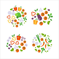 Fresh Vegetables Food flat illustration isolated on white. Healthy lifestyle