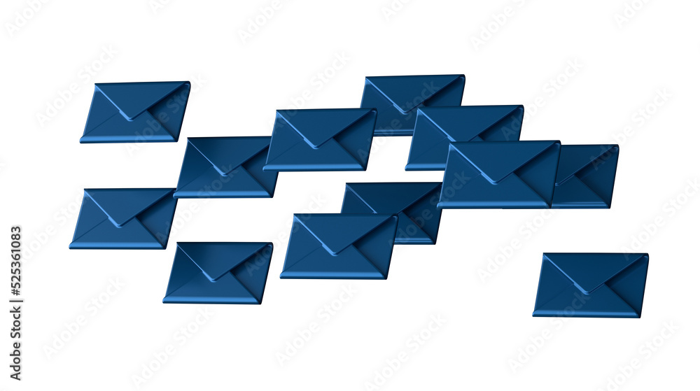 Poster 3D rendering flying email icon and web flying