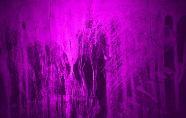 Purple concrete wall texture background. Cement wall with red and purple neon on dark background