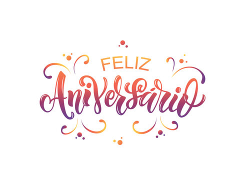 Feliz Aniversario handwritten phrase in Spanish (Happy Anniversary) isolated on white background. Hand lettering typography isolated on white background. Vector colorful illustration for greeting card