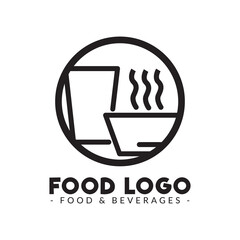 Resto logo template. illustration of glass and bowl in the circle. 