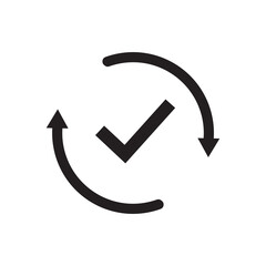 round done checking sync icon, simple rotating checkmark flat design pictogram vector for app logo ads web
