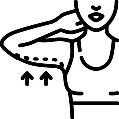 Reduce arm fat icon. Filled outline design. For presentation.