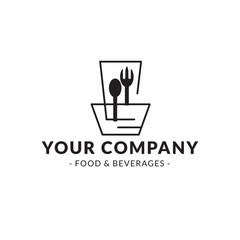 food logo. illustration of fork and spoon with glass and bowl.