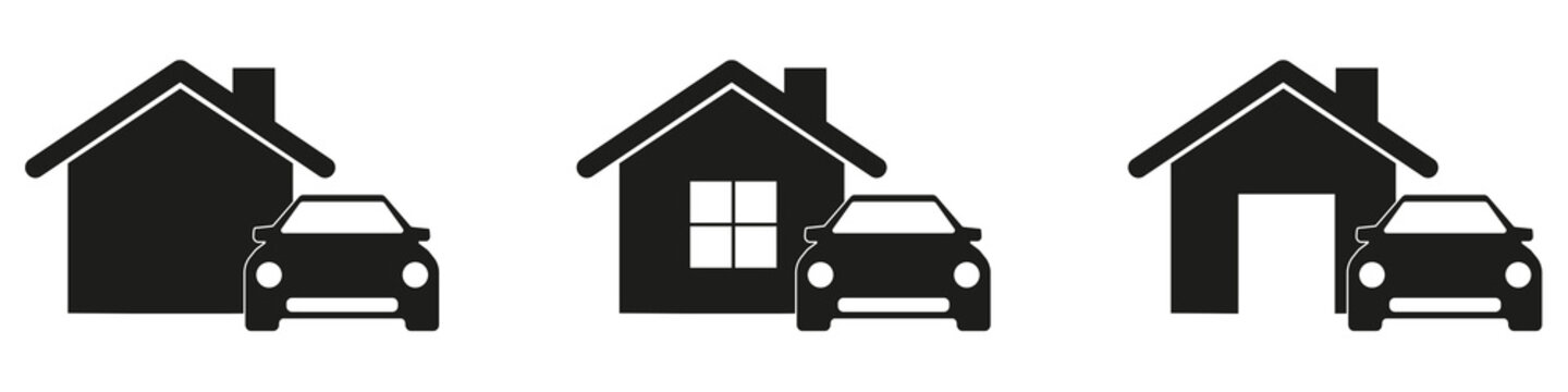 Icons of cars and houses. Isolated on a white background in modern honor. Vector illustration eps10