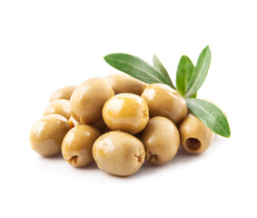 Sweet green olives fruits with brunch of leaves