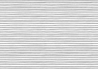 手描きの細い線で作った横向きのしましま背景 - シンプルなシームレスの白黒ボーダー - A4比率 © Spica