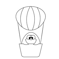 Cute cartoon Penguin in an inflatable Balloon in black and white