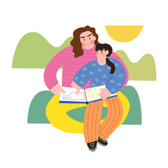 Mom with daughter vector illustration isolated on white background. Happy motherhood. Flat cartoon colorful vector illustration.