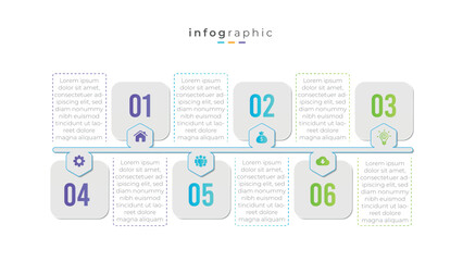	
Minimal 6 step business infographic timeline and creative presentation design