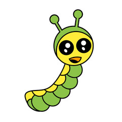 Cute cartoon caterpillar wiith smiley face on isolated background