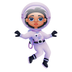 Woman astronaut isolated on white background. Digital illustration.