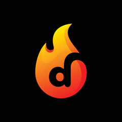 fire logo with letter d sign in negative space