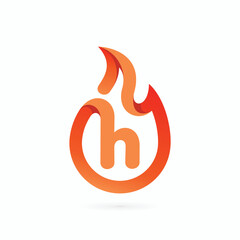 fire icon logo with letter h sign
