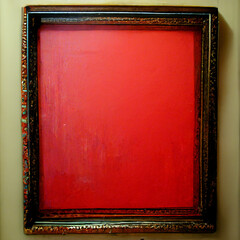 Red painting in a wooden frame on a wall