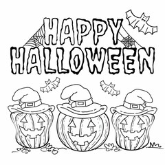 halloween coloring page for kids with a pumpkin. It's on transperent backgound. Print able for hobby or kids activity.