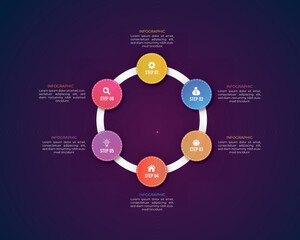 Gradient 6 step process business infographic element and creative presentation design