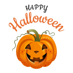 Pumpkin with a smile for Halloween. Cheerful face for the autumn holiday. Vector illustration.
