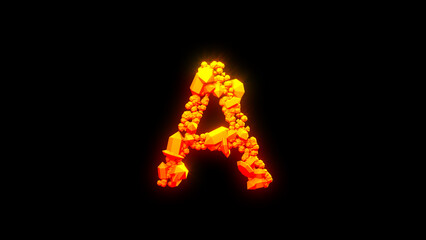 beautiful lava stones letter A - burning hot orange - red character, isolated - object 3D illustration