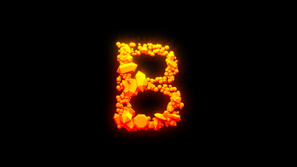 nice burning rocks letter B - burning hot orange - red character, isolated - object 3D rendering
