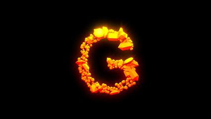 beautiful lava stones letter G - burning hot orange - red character, isolated - object 3D illustration