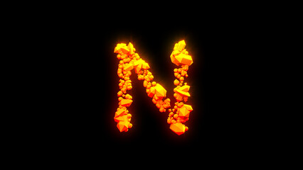 Fototapeta premium nice magma stones letter N - burning hot orange - red character, isolated - object 3D rendering