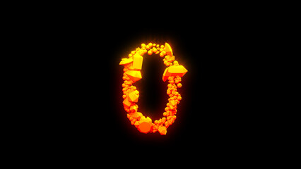 cute magmatic stones number 0 - burning hot orange - red character, isolated - object 3D illustration