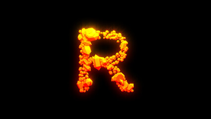 cute burning stones letter R - burning hot orange - red character, isolated - object 3D rendering