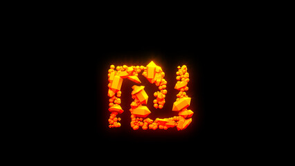 cute lava rocks shekel sign - burning hot orange - red character, isolated - object 3D rendering