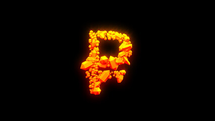 nice burning stones rouble sign - burning hot orange - red character, isolated - object 3D illustration