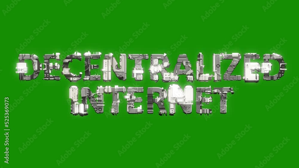 Aufkleber silver grey cybernetic text decentralized internet with animation on chroma key screen, isolated - l
