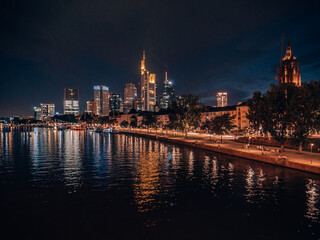 Fototapeta na wymiar Skyline of Frankfurt am Main in Germany during the night