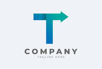 Obraz premium Initial T logo. letter T with arrow in gradient colour logo design inspiration, usable for brand and company logos