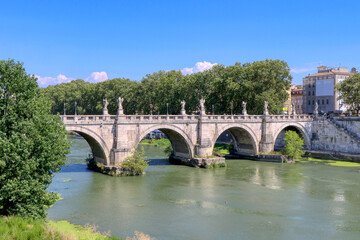 Fototapeta na wymiar Overview of the River Tiber in the city center of Rome, Italy