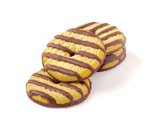 Fudged striped shortbread cookies on white