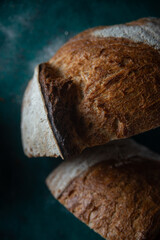 sourdough bread isolated in black background with side light