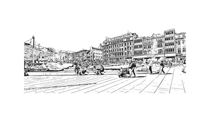 Building view with landmark of Nottingham is a city in central England. Hand drawn sketch illustration in vector.