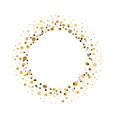 Golden and Black Dust Dots circle frame. Abstract glitter background with dots and sparkles. Copy space for text