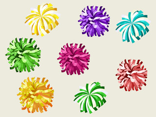 Set of multicolored pom-poms vector. - obrazy, fototapety, plakaty