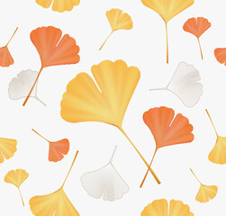 Ginko Leaves Seamless Pattern Background on a White. Vector