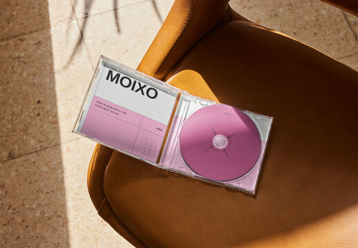 CD and Case Mockup on Chair
