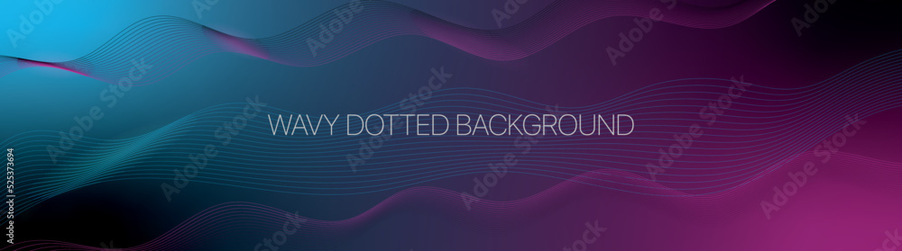 Poster Blue and pink abstract wave. Magic line design. Flow curve motion element. Neon gradient wavy illiustration.