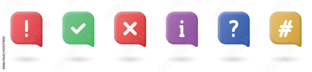 Aufkleber set of 3d vector render icons. checkmark, cross sign, lock and exclamation mark. bright glossy glass