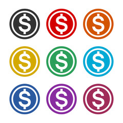 American dollar icon. Set icons colorful