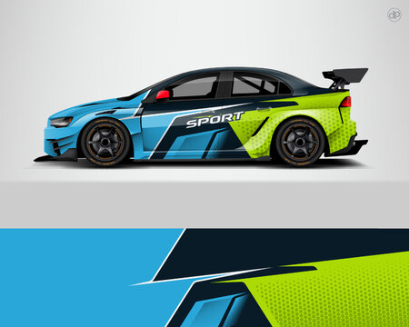 Sport car racing wrap design. vector design. - Vector dekal	