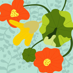 Hand Drawn Plant and Flower Pattern Background